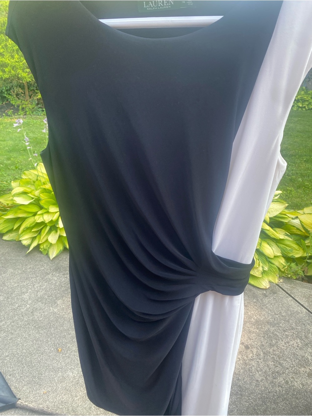 Ralph Lauren Black and White Sleeveless Draped Midi Dress